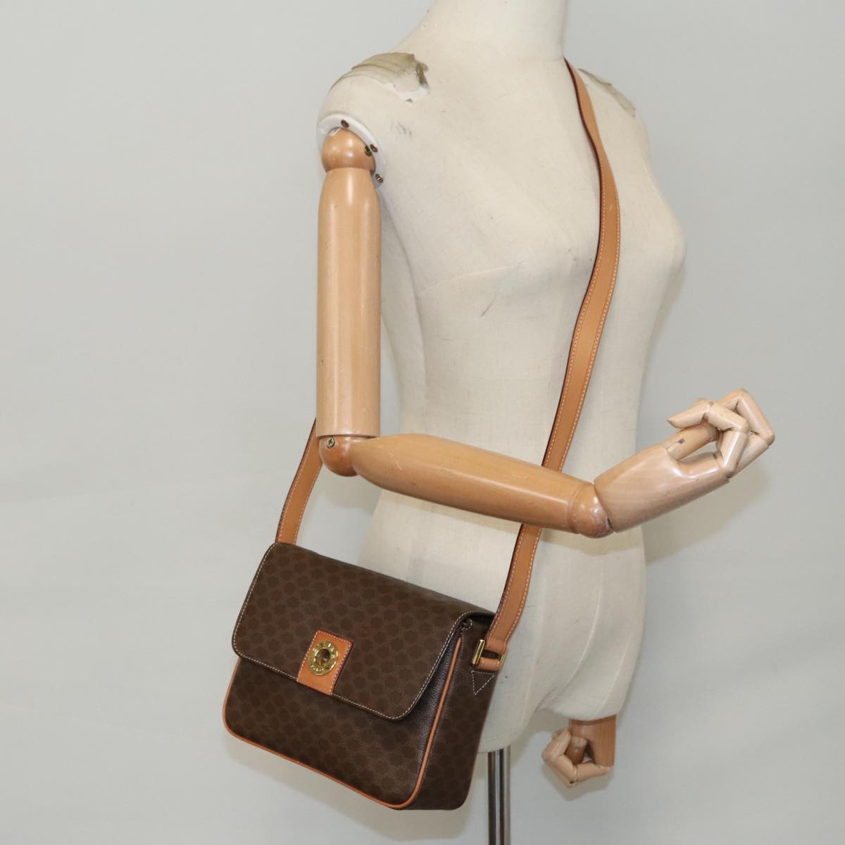 Céline Triomphe, Brown, Canvas, shoulder