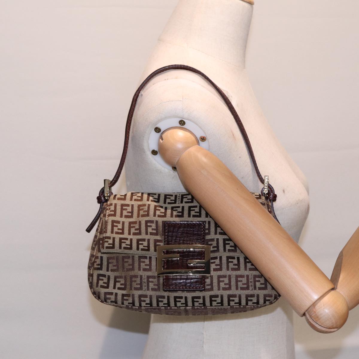 Fendi Mamma Baguette, Brown, Canvas, handbag