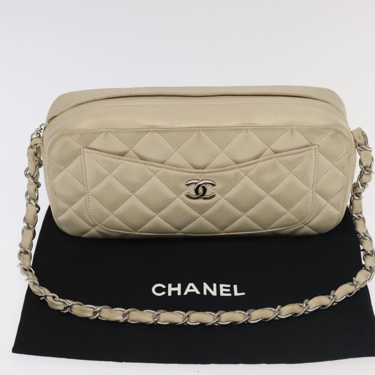 Chanel Camera, White, Leather, handbag