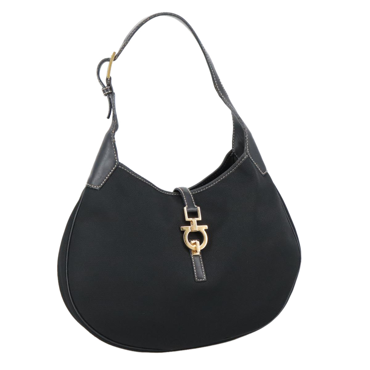 Salvatore Ferragamo Gancini, Black, Canvas, shoulder