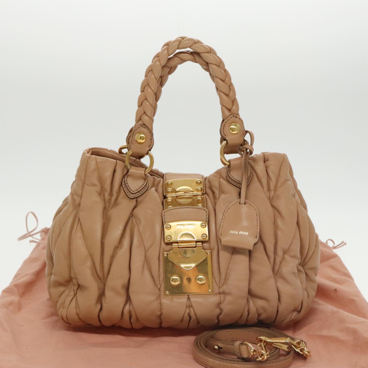 Miu Miu Matelassé, Brown, Leather, handbag