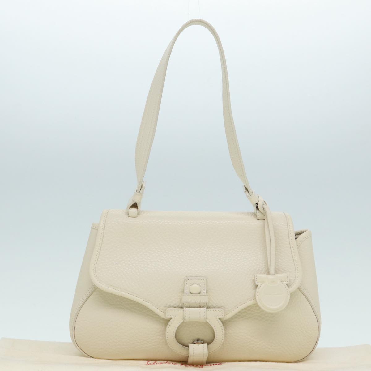 Salvatore Ferragamo Gancini, White, Leather, shoulder