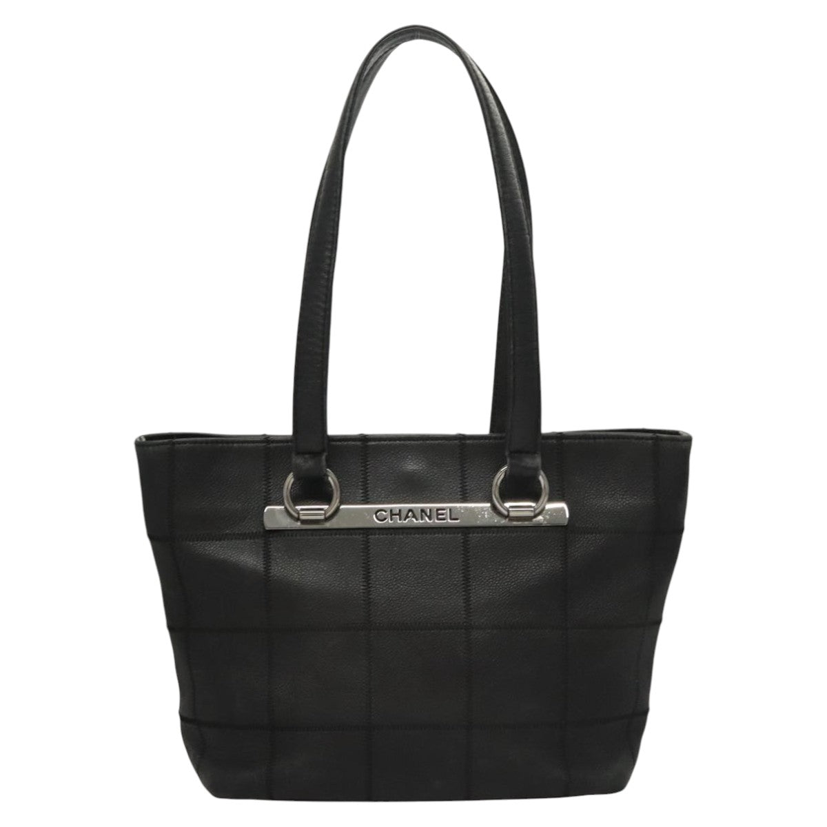 Chanel Chocolate bar, Black, Leather, tote