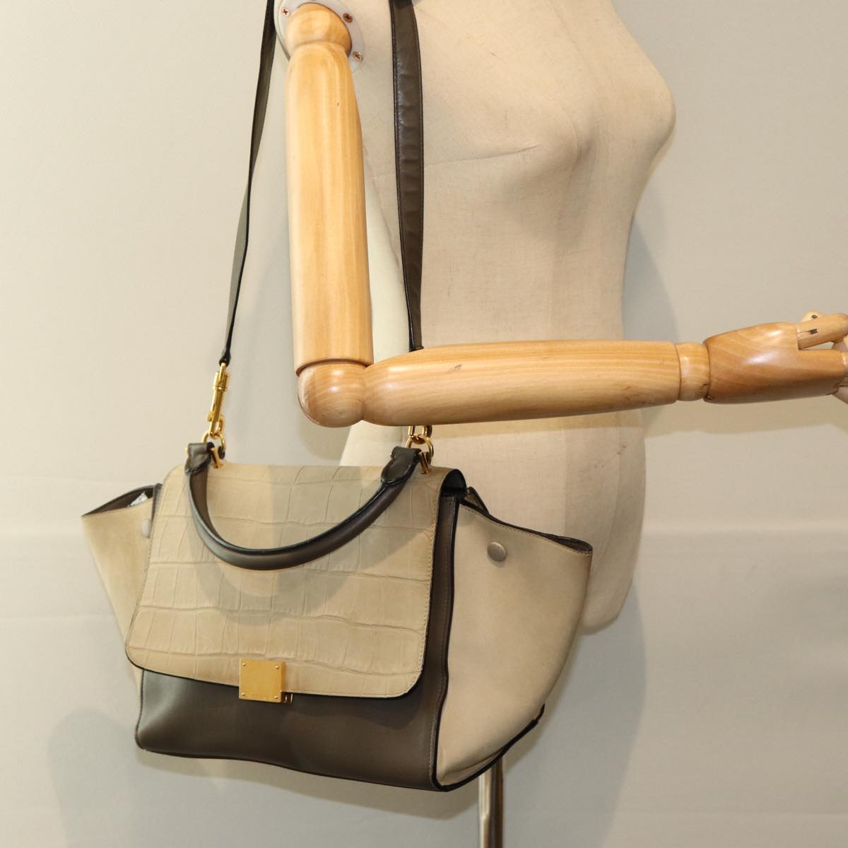 Céline Trapèze, Beige, Leather, handbag