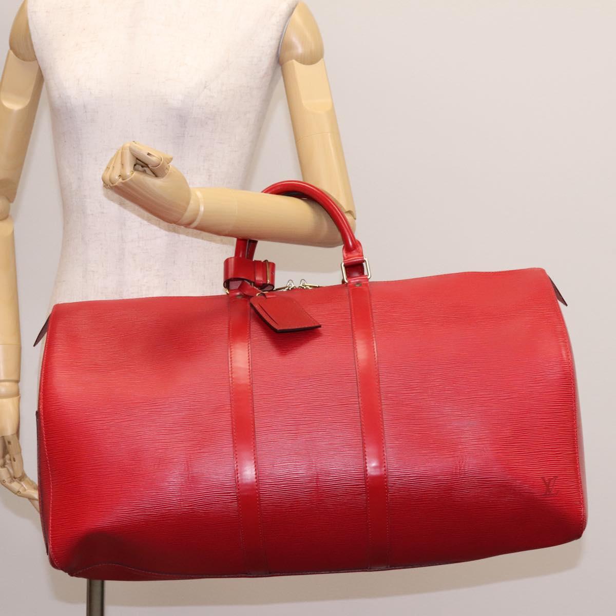 Louis Vuitton Keepall 55, Red, Leather, travel