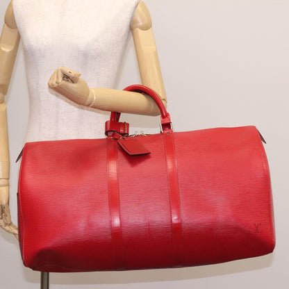Louis Vuitton Keepall 55, Red, Leather, travel