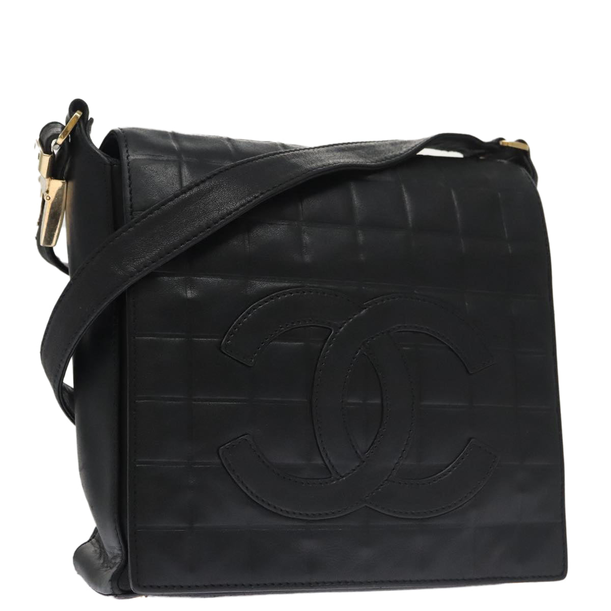 Chanel Chocolate bar, Black, Calfskin, shoulder