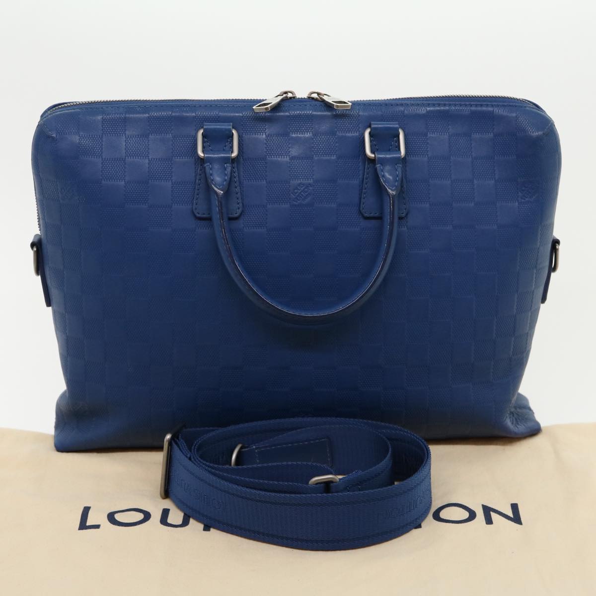 Louis Vuitton Porte documents Jour, Blue, Leather, handbag