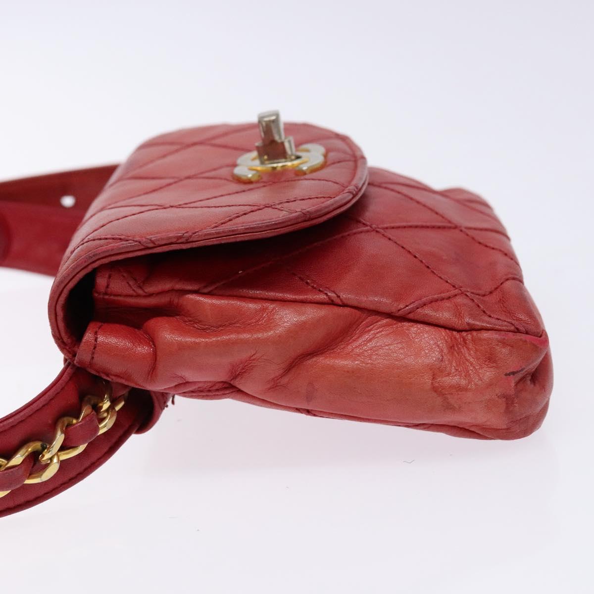 Chanel Bag belt, Red, Leather, clutch