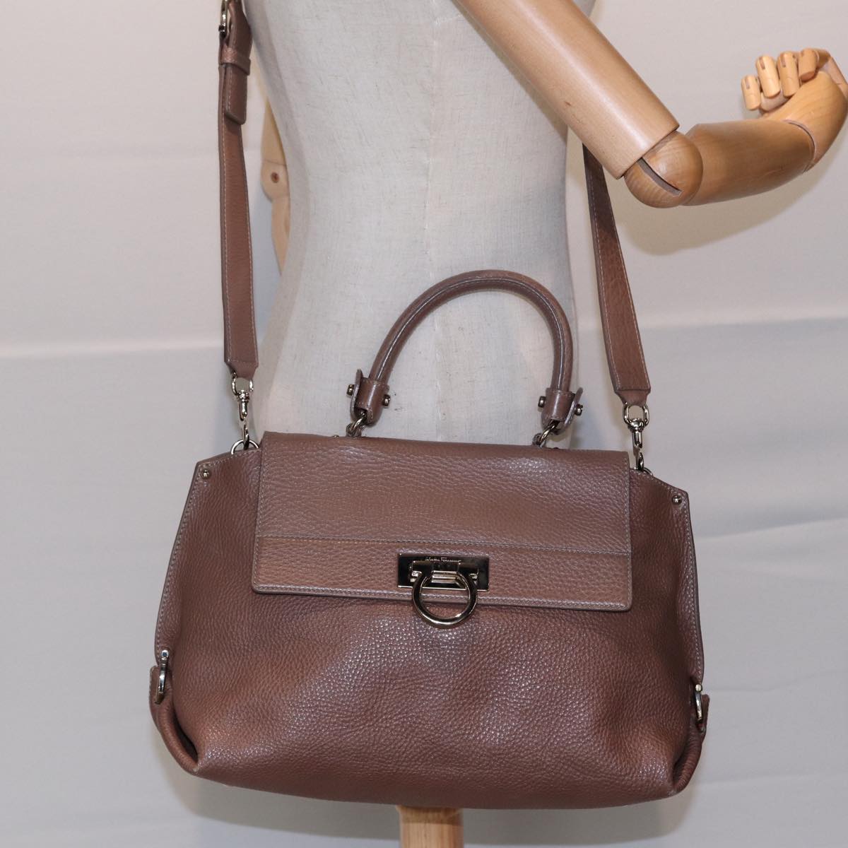 Salvatore Ferragamo Gancini, Brown, Leather, handbag