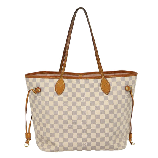 Louis Vuitton Neverfull MM, White, Canvas, tote