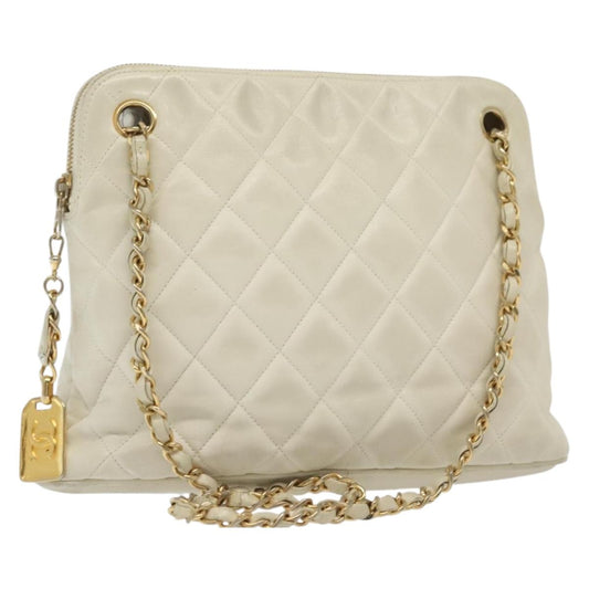 Chanel Matelassé, "WHITE,GOLD", Leather, shoulder