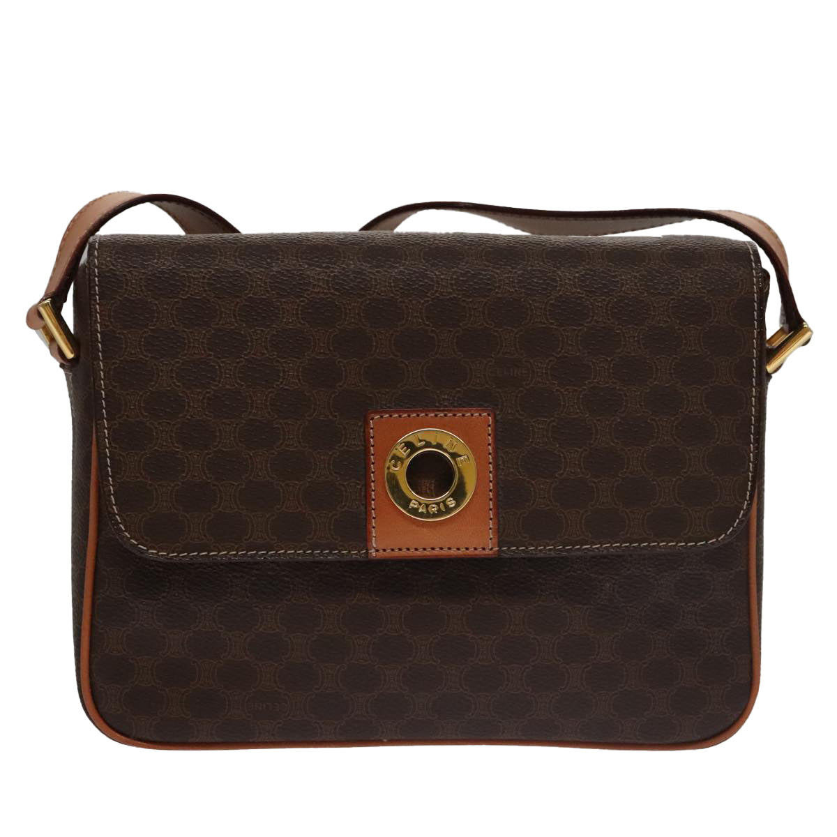 Céline Triomphe, Brown, Canvas, shoulder