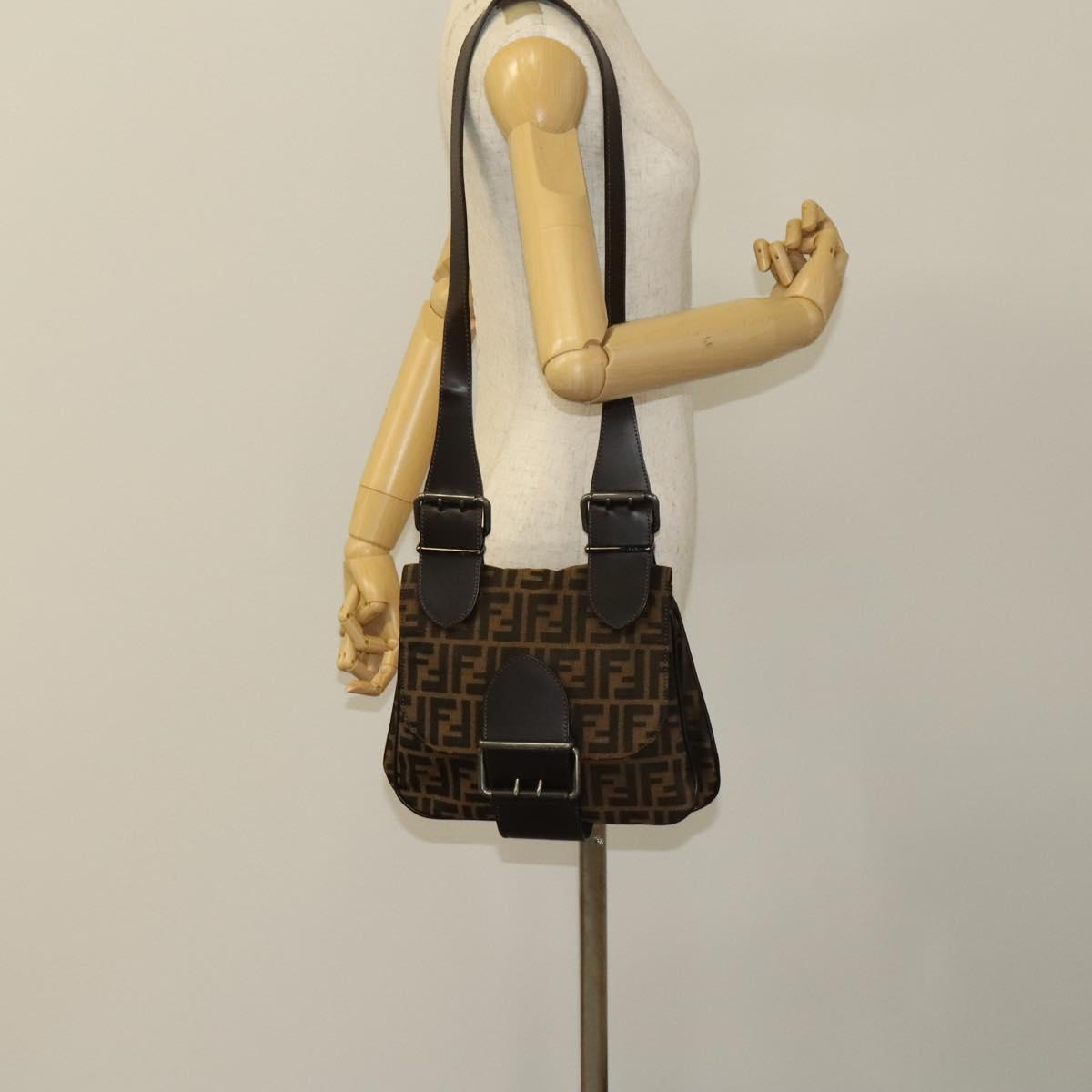 Fendi Zucca, Brown, Canvas, shoulder