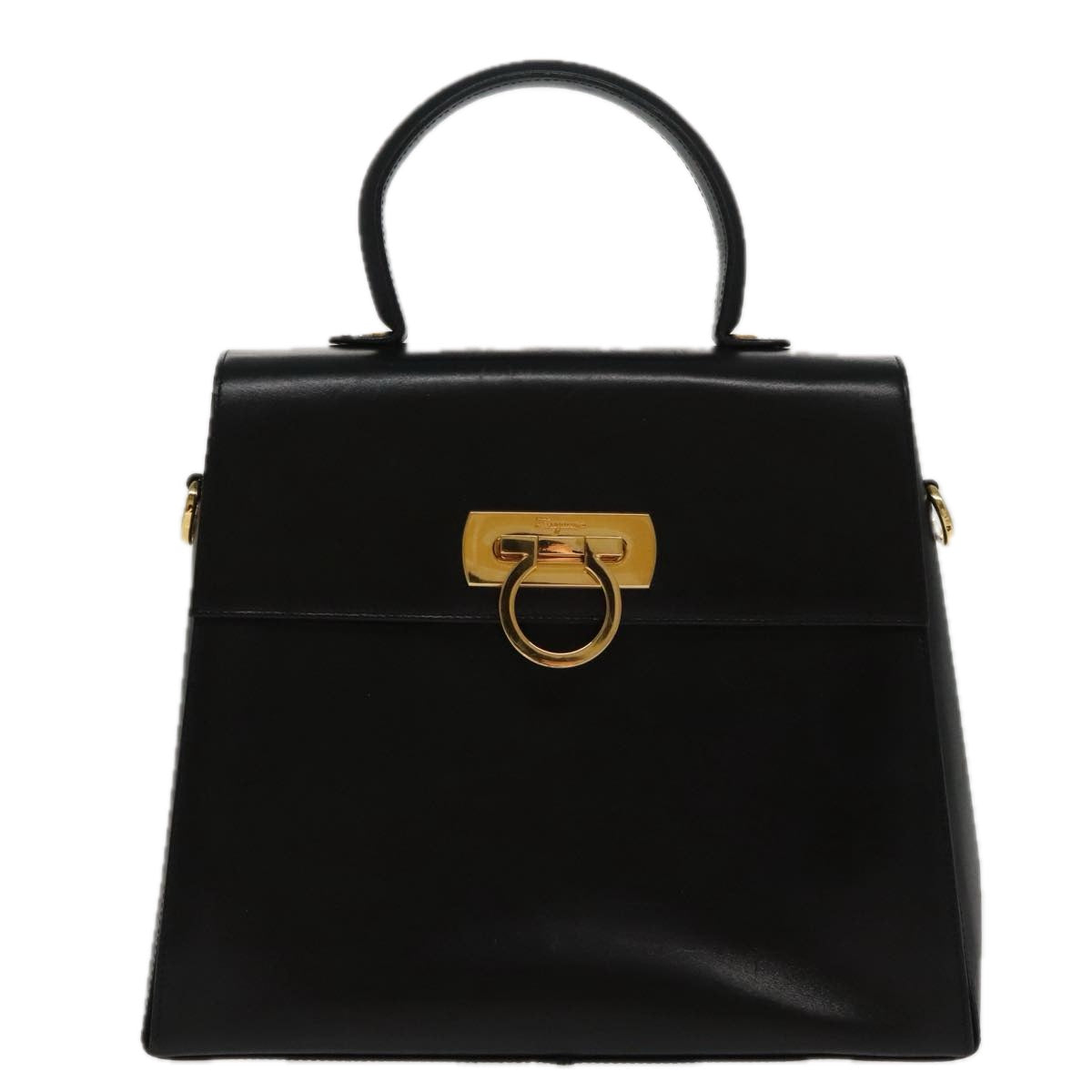 Salvatore Ferragamo Gancini, Black, Leather, shoulder