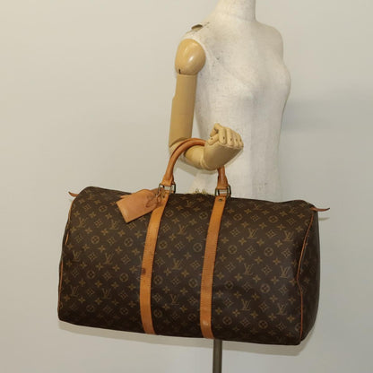 Louis Vuitton Keepall 55, Brown, "CANVAS, LEATHER", travel