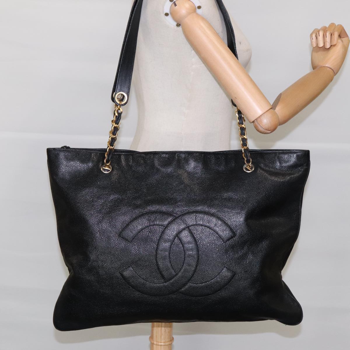 Chanel Logo CC, Black, Leather, tote