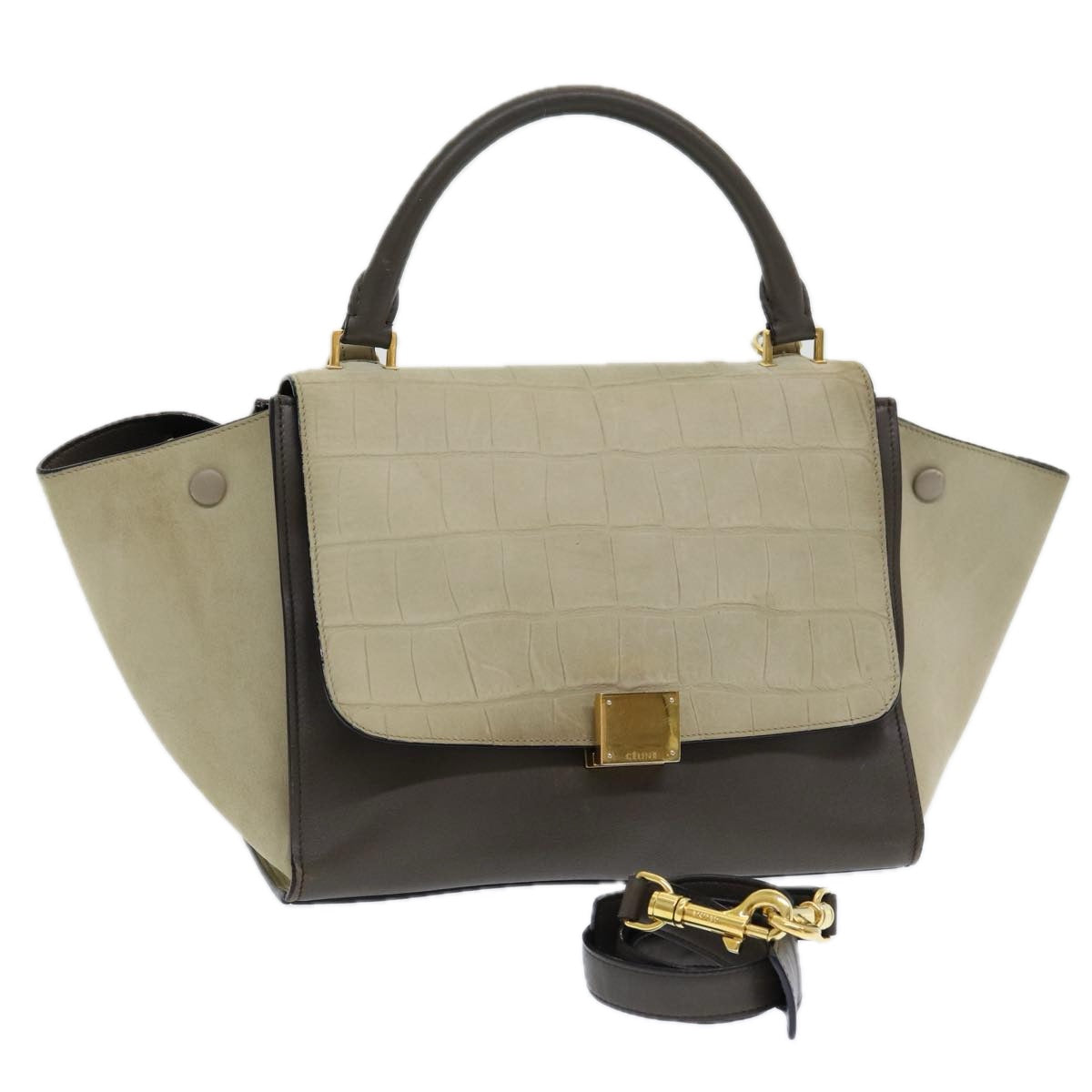 Céline Trapèze, Beige, Leather, handbag