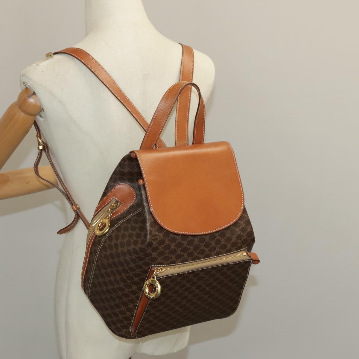 Céline Triomphe, Brown, Canvas, backpack