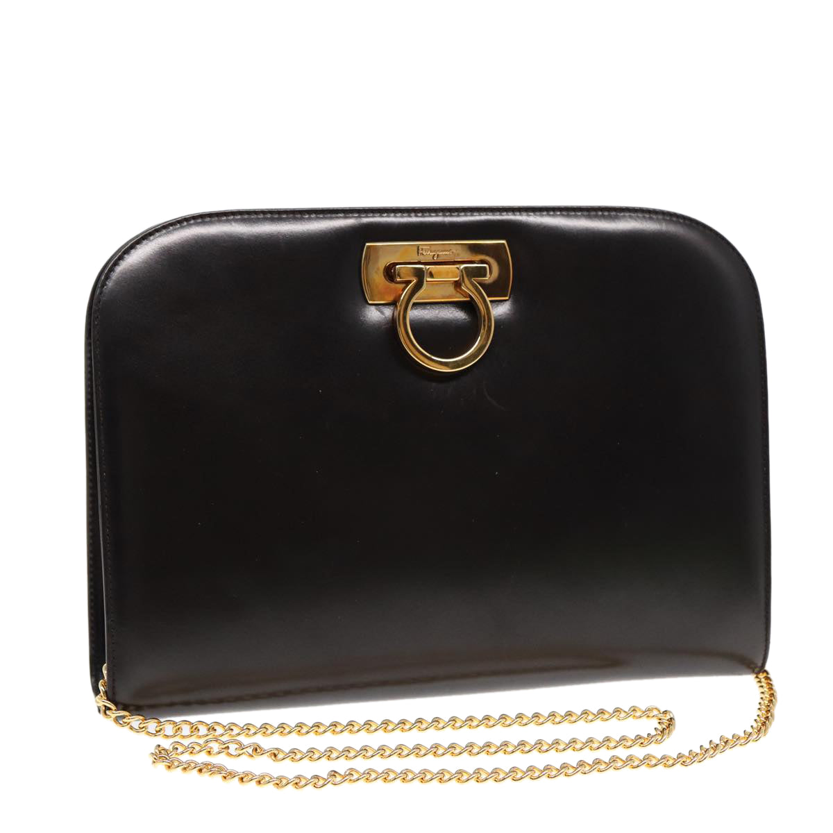 Salvatore Ferragamo Gancini, Black, Leather, shoulder