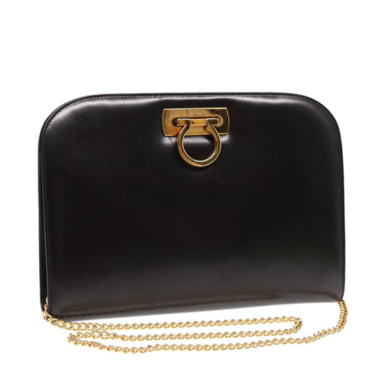 Salvatore Ferragamo Gancini, Black, Leather, shoulder