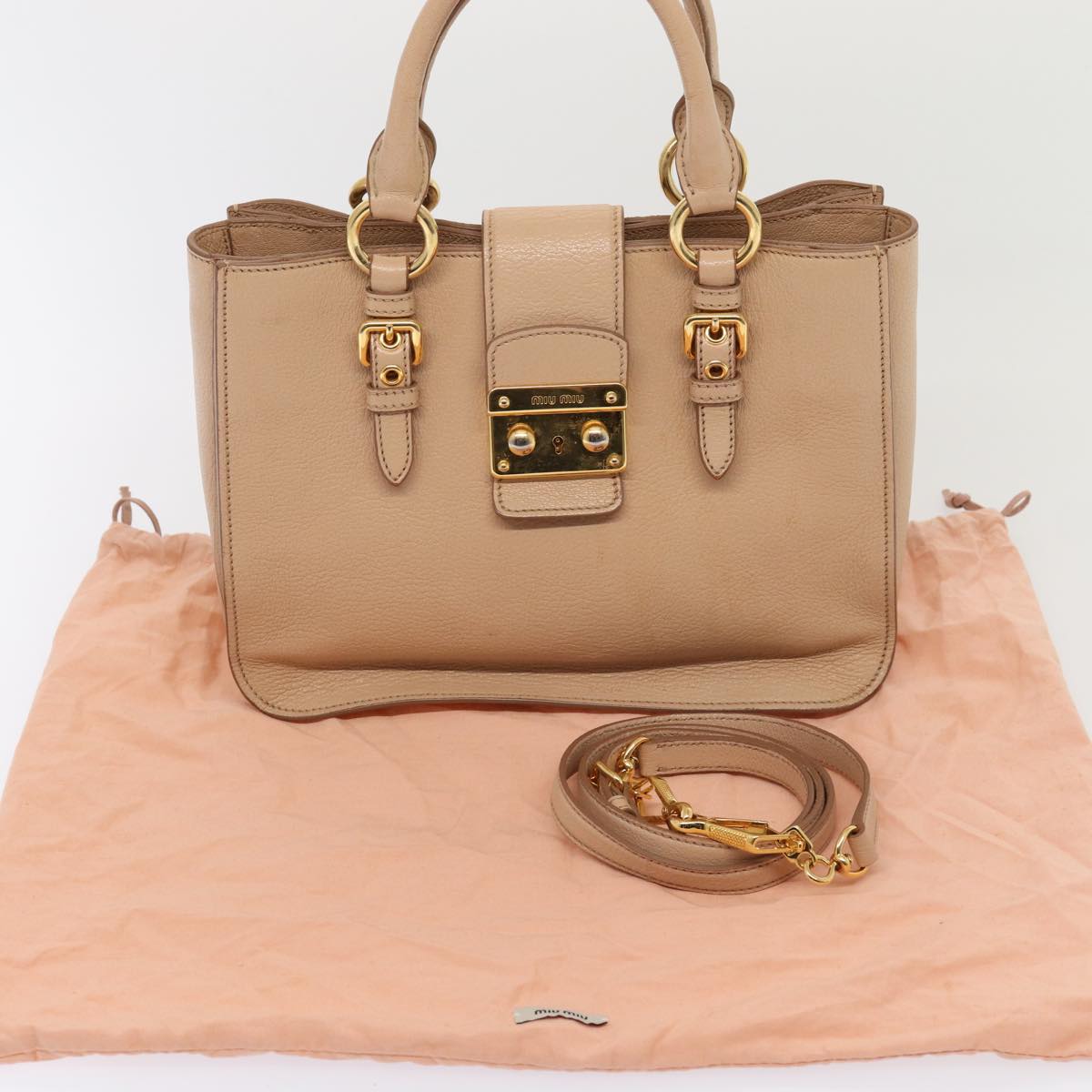 Miu Miu Madras, Beige, Leather, handbag