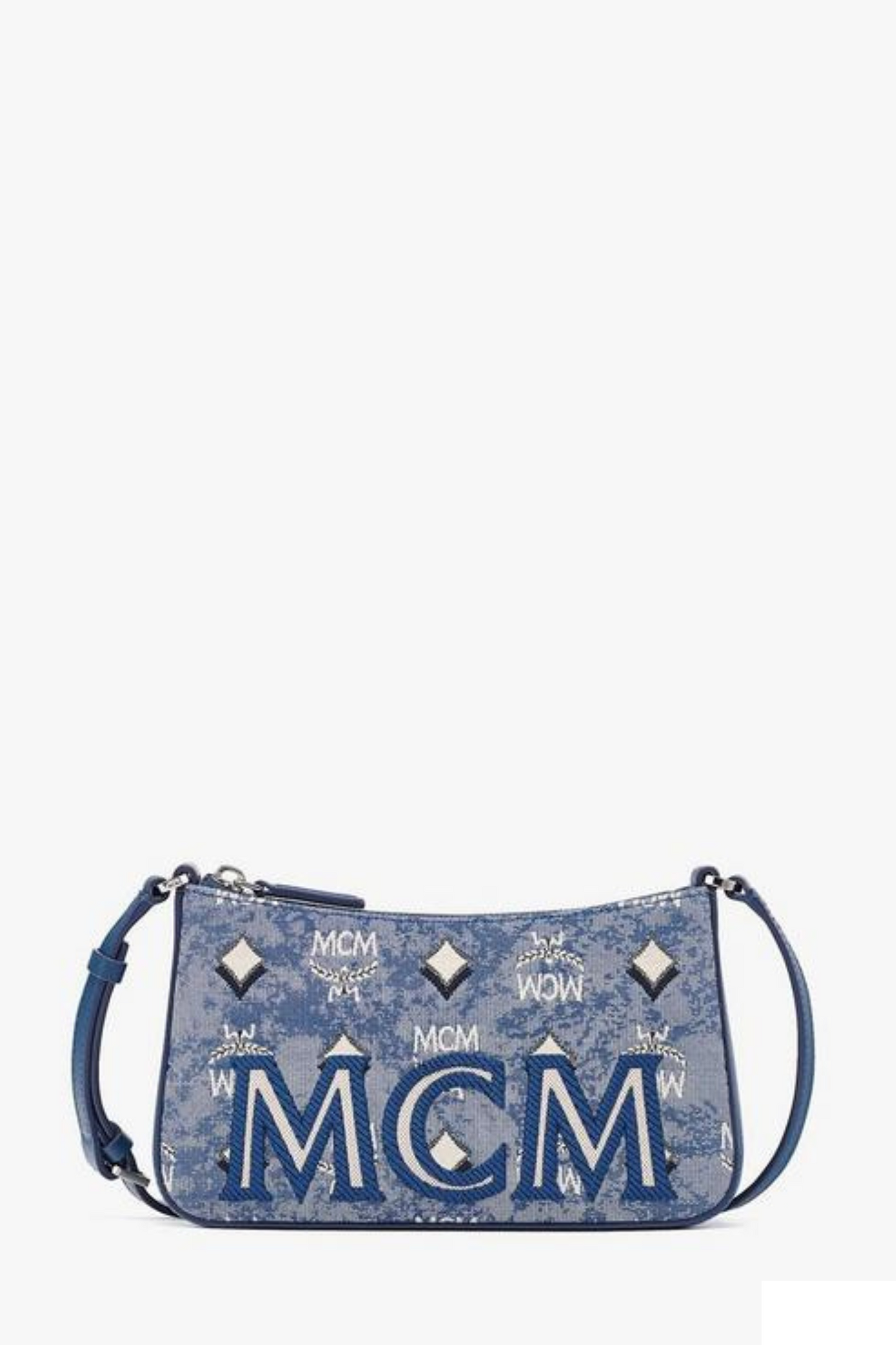 MCM Aren Shoulder Bag in Vintage Monogram Jacquard Blue
