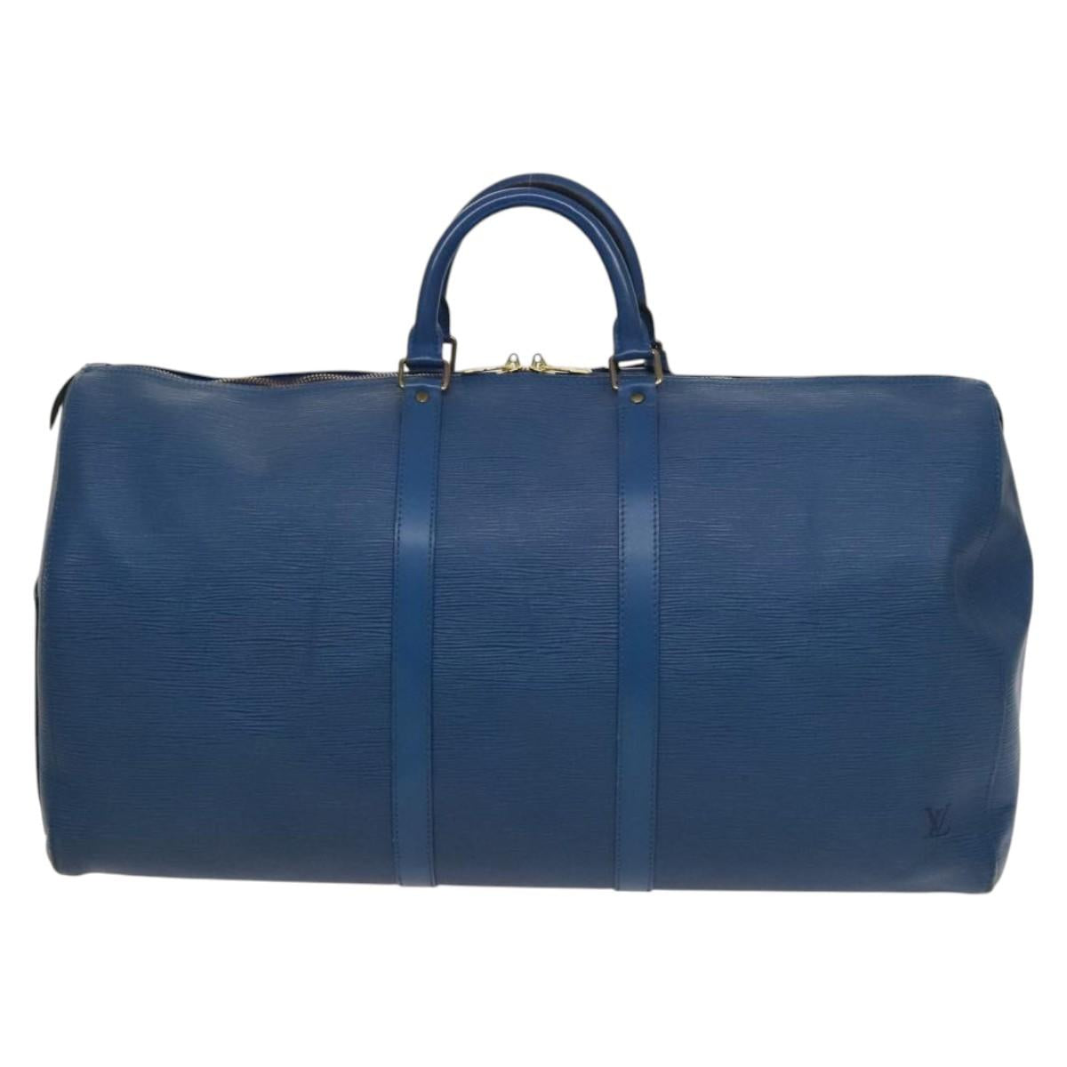 Louis Vuitton Keepall 55, Blue, Leather, travel