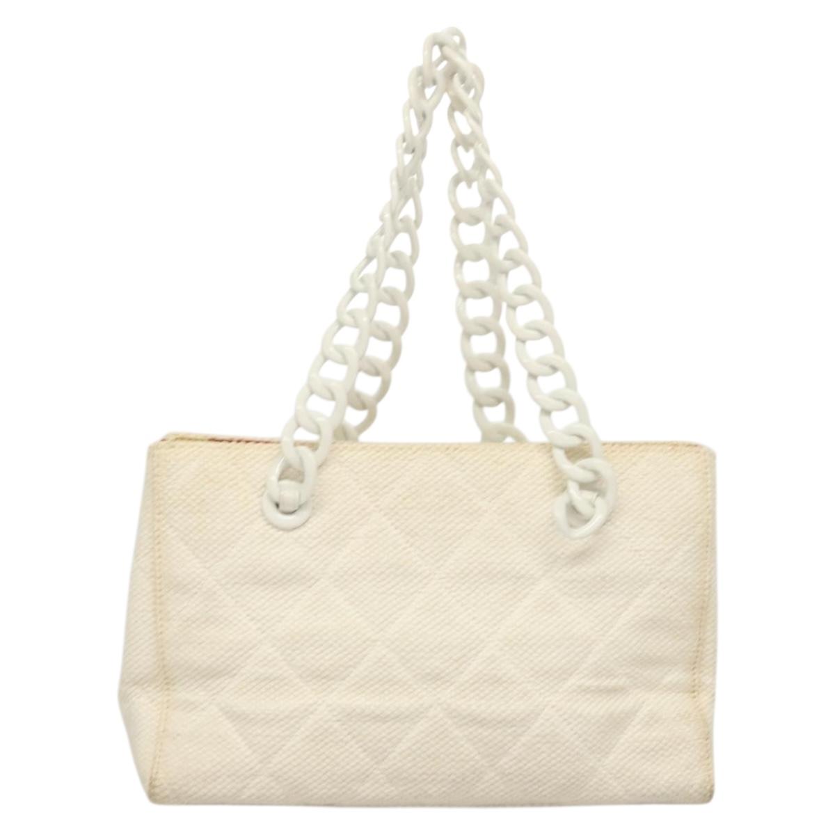 Chanel Logo CC, White, Canvas, shoulder