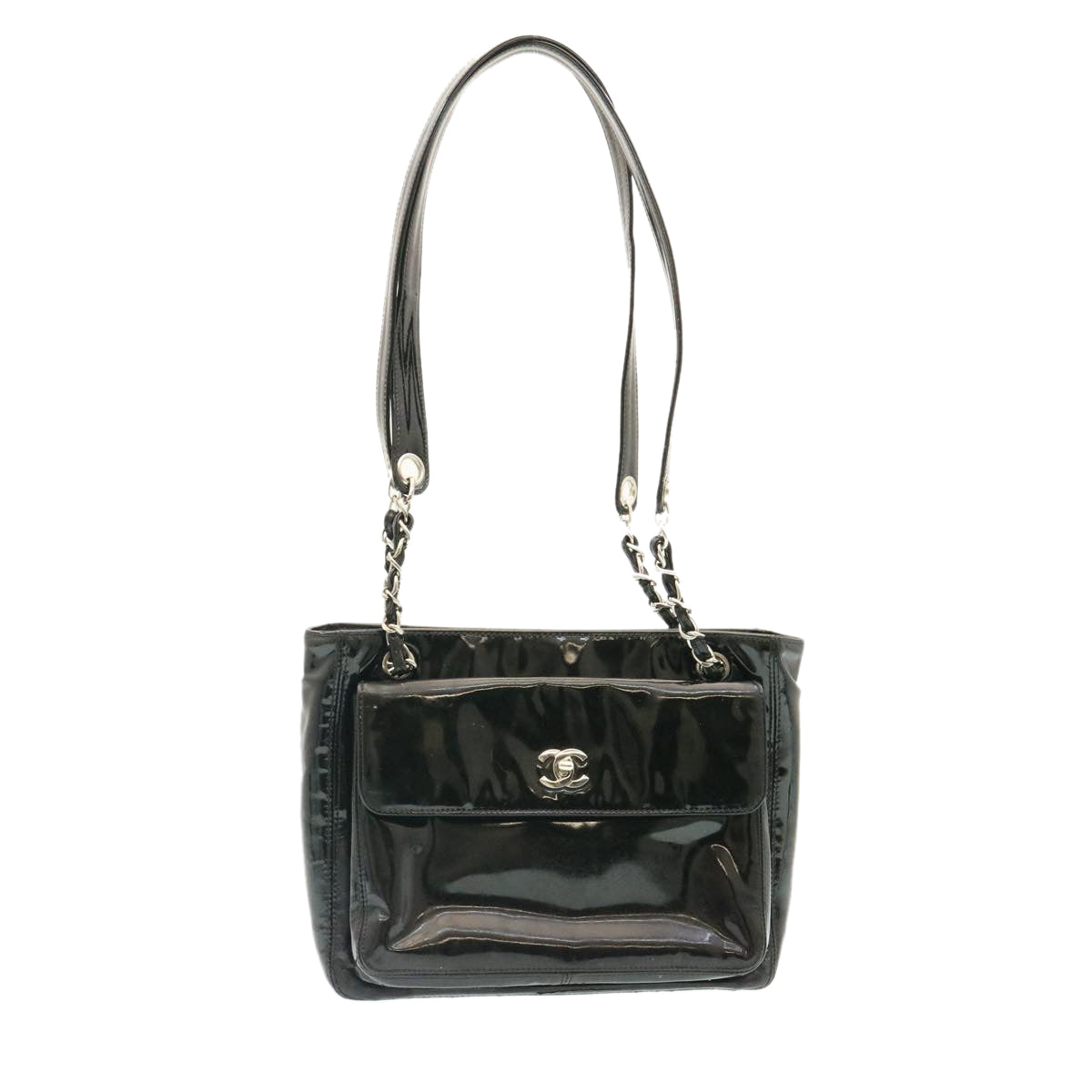Chanel -, Black, Patent Leather, shoulder