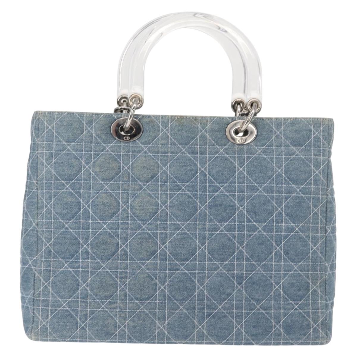 Christian Dior Vintage Lady Dior Bag Cannage Quilt Denim, BLUE, CANVAS, Tote bag