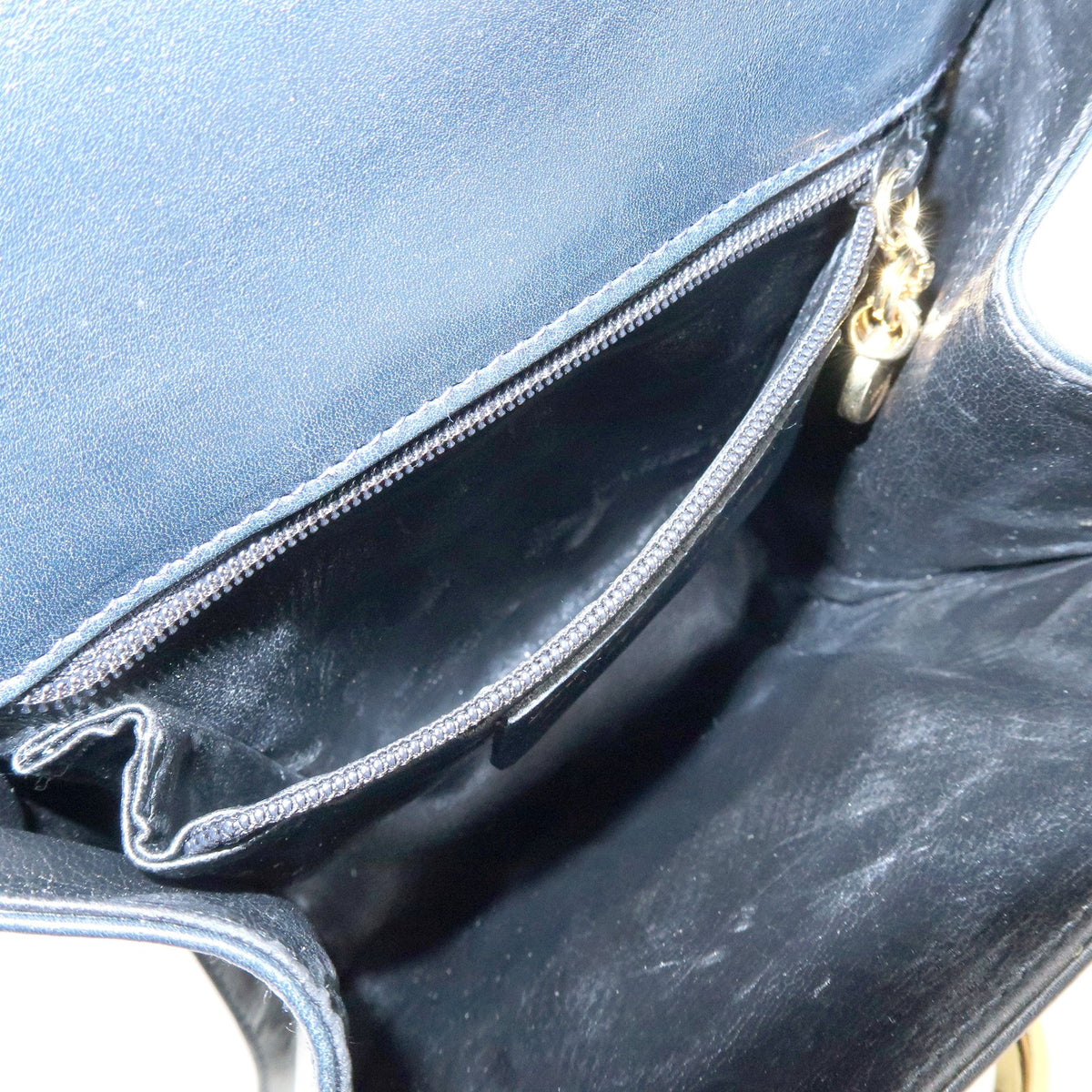 Salvatore Ferragamo Vintage Gancini Flap Leather, Navy, Leather, Shoulder Bag