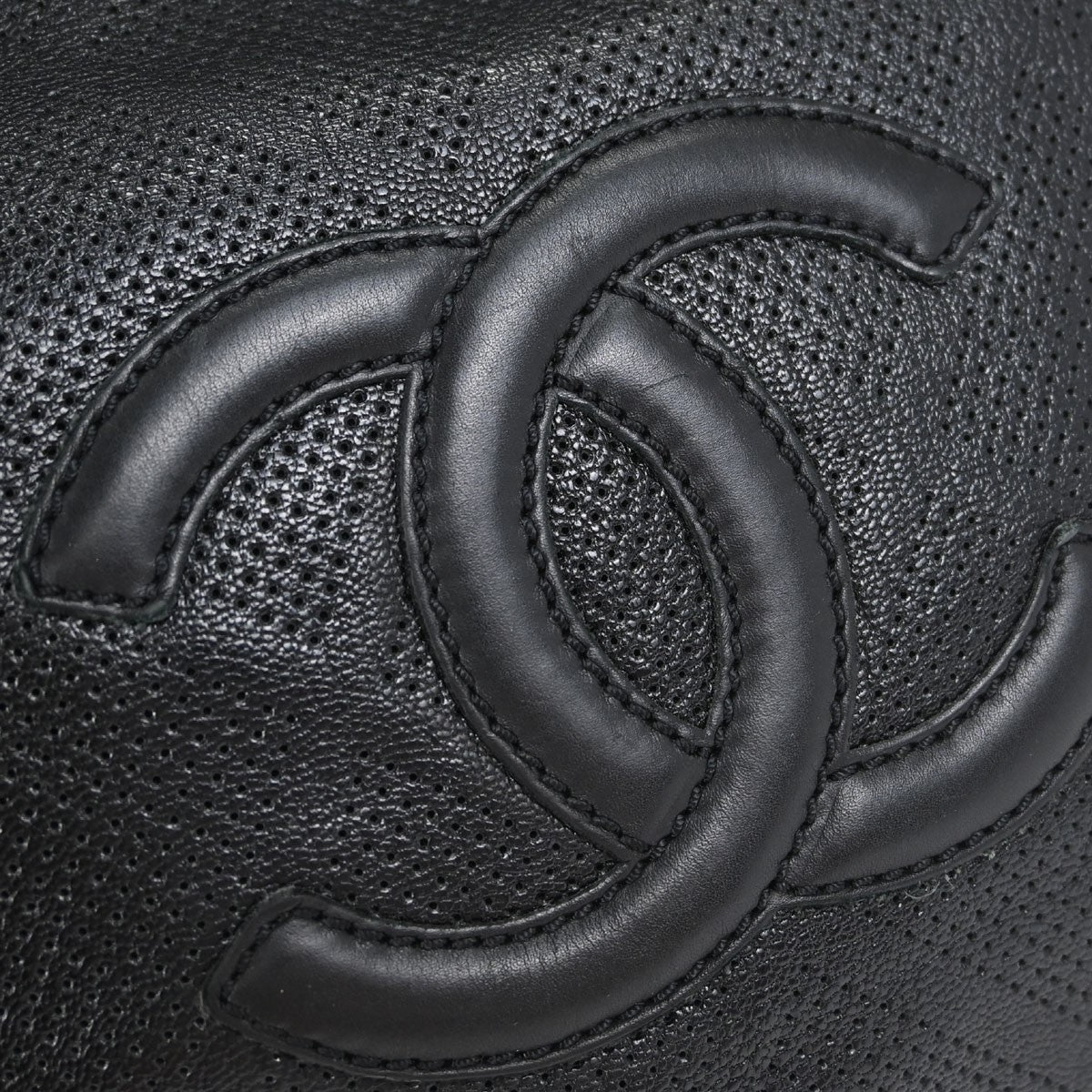 Chanel CC Tote Perforated Leather, Black, Leather, Tote Bag