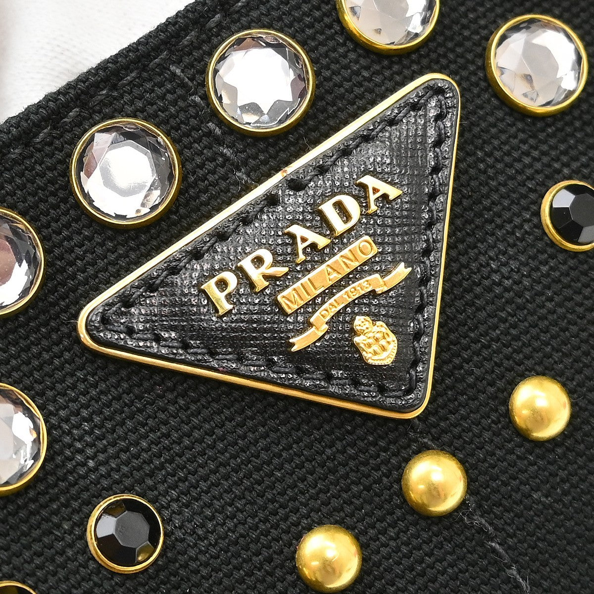 Prada Canapa Convertible Rhinestone Embellished Canvas, Black, Canvas, Tote Bag