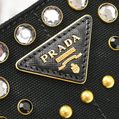 Prada Canapa Convertible Rhinestone Embellished Canvas, Black, Canvas, Tote Bag