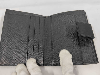 Prada Saffiano bifold Leather, Black, Nylon, Wallet