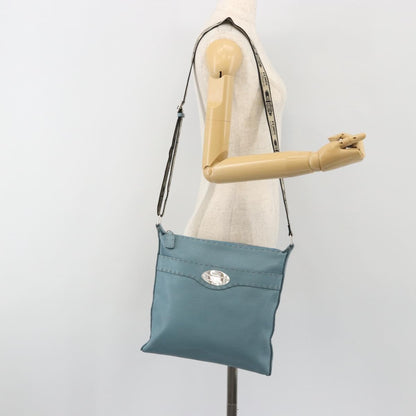 Fendi Vintage Selleria Zip Messenger Leather, Blue, Leather, Shoulder Bag