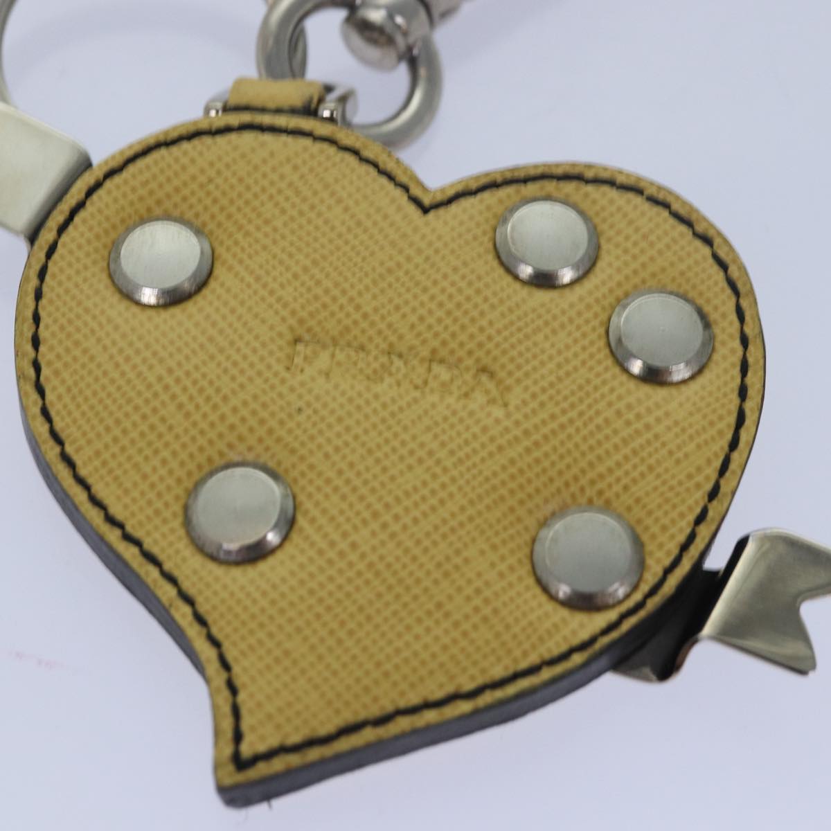 Prada Charm Logo Key Ring Saffiano Leather, YELLOW, LEATHER, Charms and Keychains