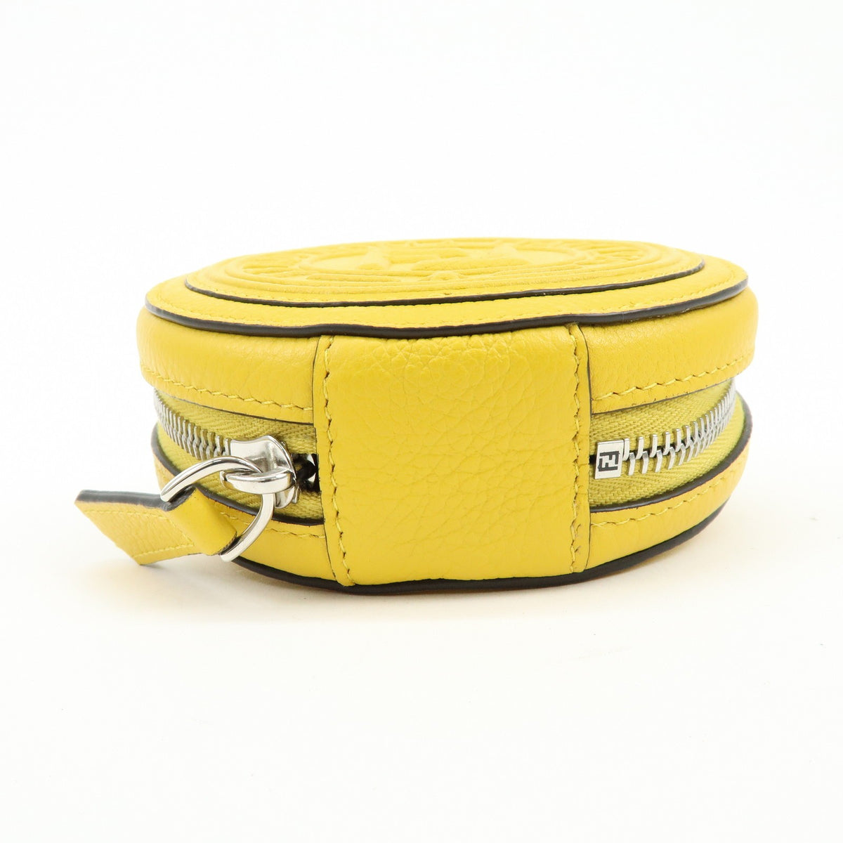Fendi Vintage FF Round Embossed Leather, Yellow, Leather, Crossbody Bag