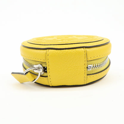 Fendi Vintage FF Round Embossed Leather, Yellow, Leather, Crossbody Bag