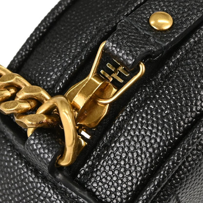Saint Laurent Vinyle Round Belt Matelasse Chevron Leather, Black, Leather, Clutch
