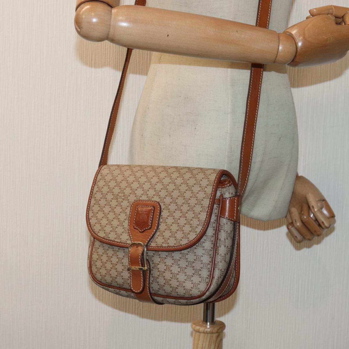 Céline Macadam, Beige, Canvas, shoulder