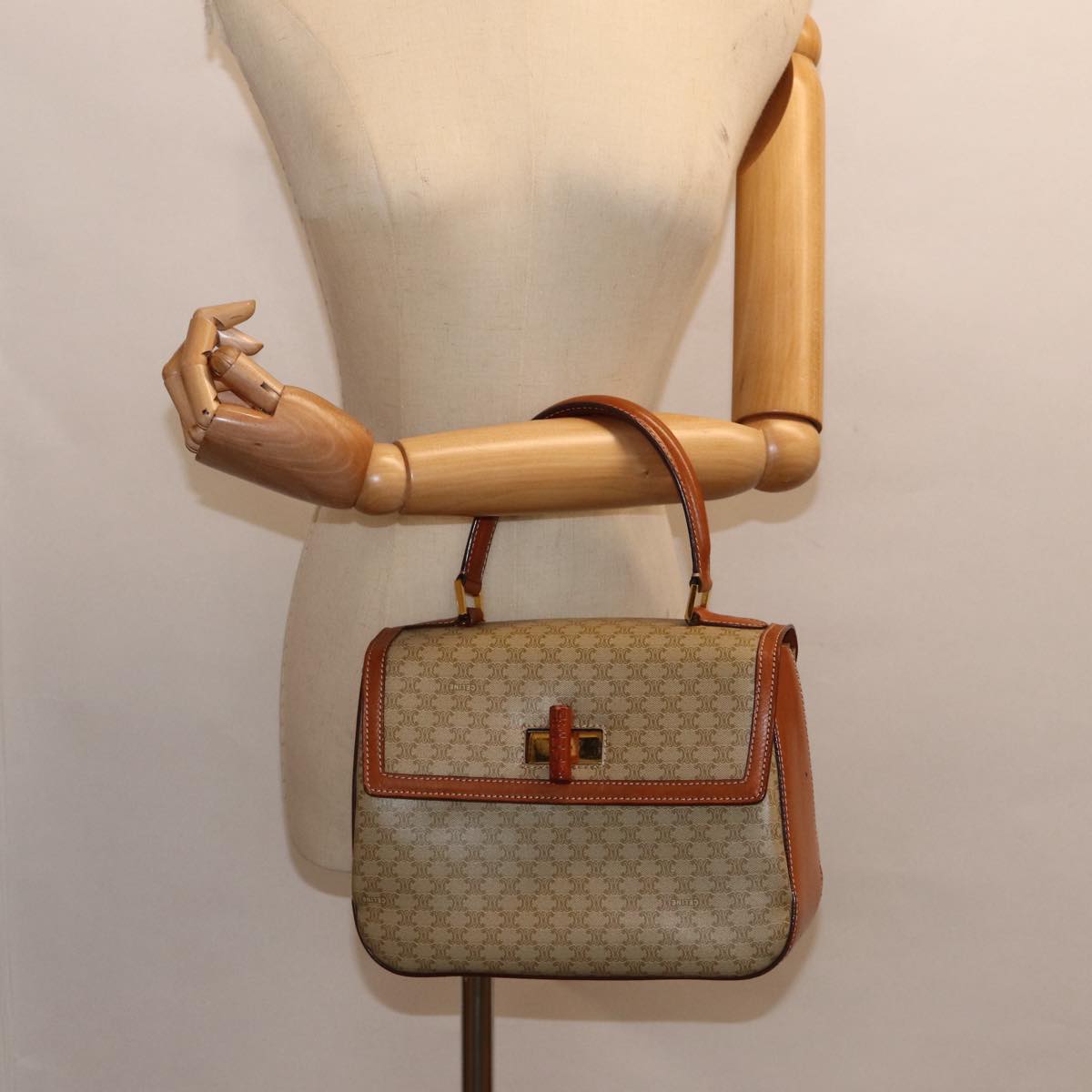 Céline Macadam, Beige, Canvas, handbag