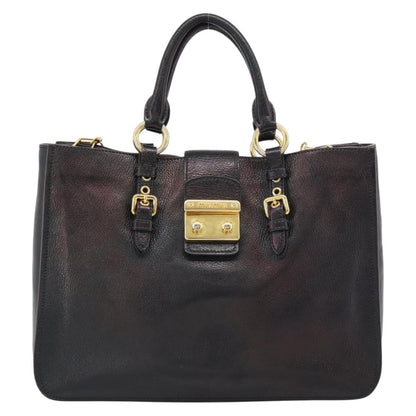 Miu Miu Madras Convertible Lock Leather, Black, Leather, Tote Bag