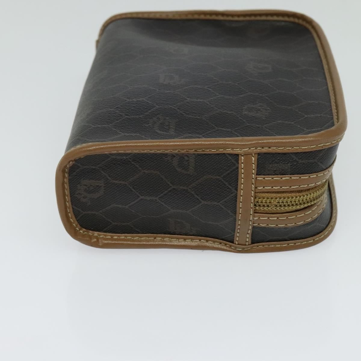 Christian Dior Vintage Honeycomb Zip Canvas and Leather, Black, Canvas, Clutch