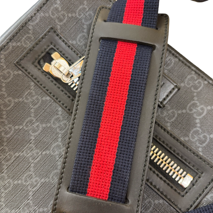 Gucci Web Strap Front Zip Messenger Printed GG Coated Canvas, Gray, Canvas, Crossbody Bag
