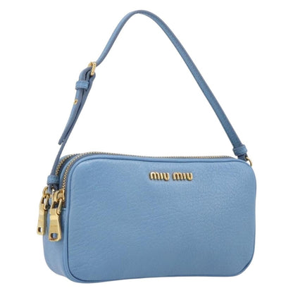 Miu Miu Double Zip Pochette Leather, Blue, Leather, Clutch