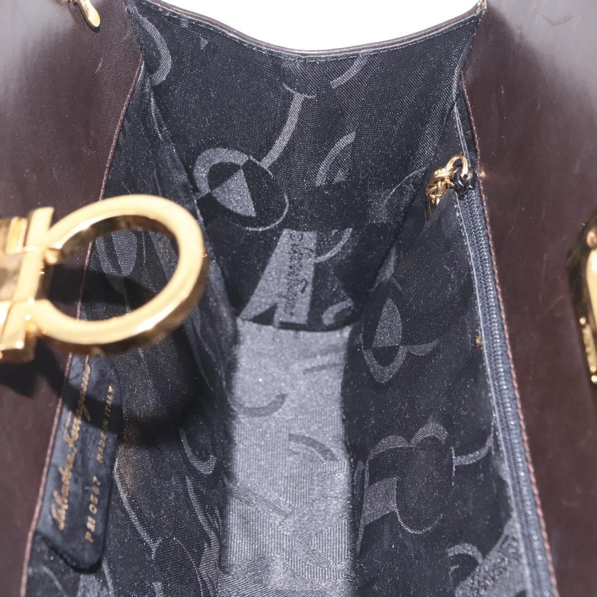 Salvatore Ferragamo Vintage Gancini Chain Leather, Brown, Leather, Shoulder Bag