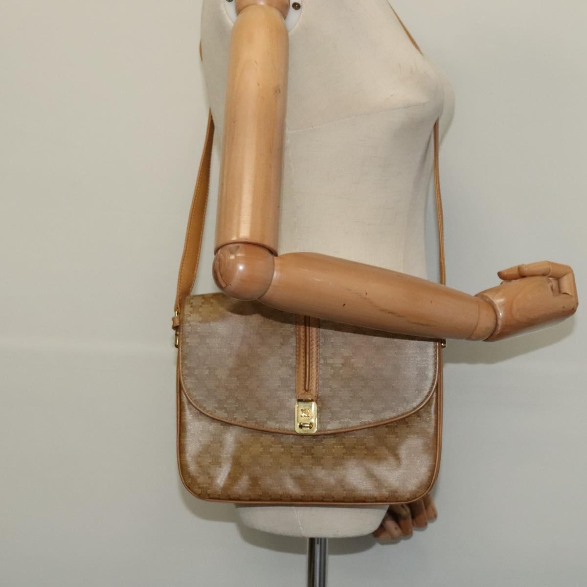 Celine Vintage Macadam Canvas and Leather, Beige, Canvas, Shoulder Bag