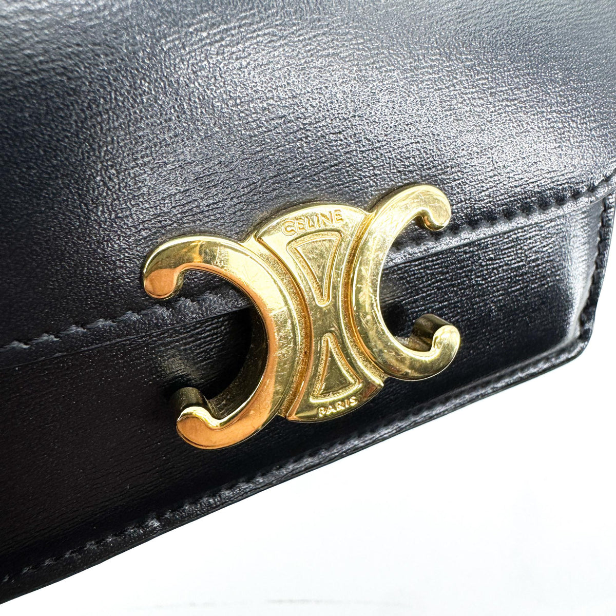 Celine Triomphe Card Case Leather, Black, Leather, Card Holder